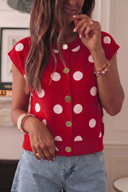 Cherry Dot Button Sweater Vest