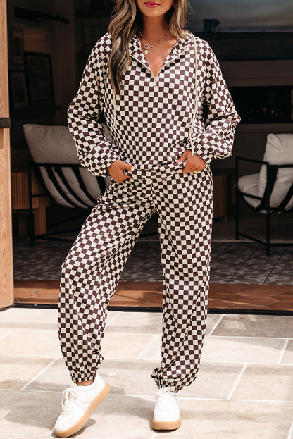 Black Check Athleisure Pant Set