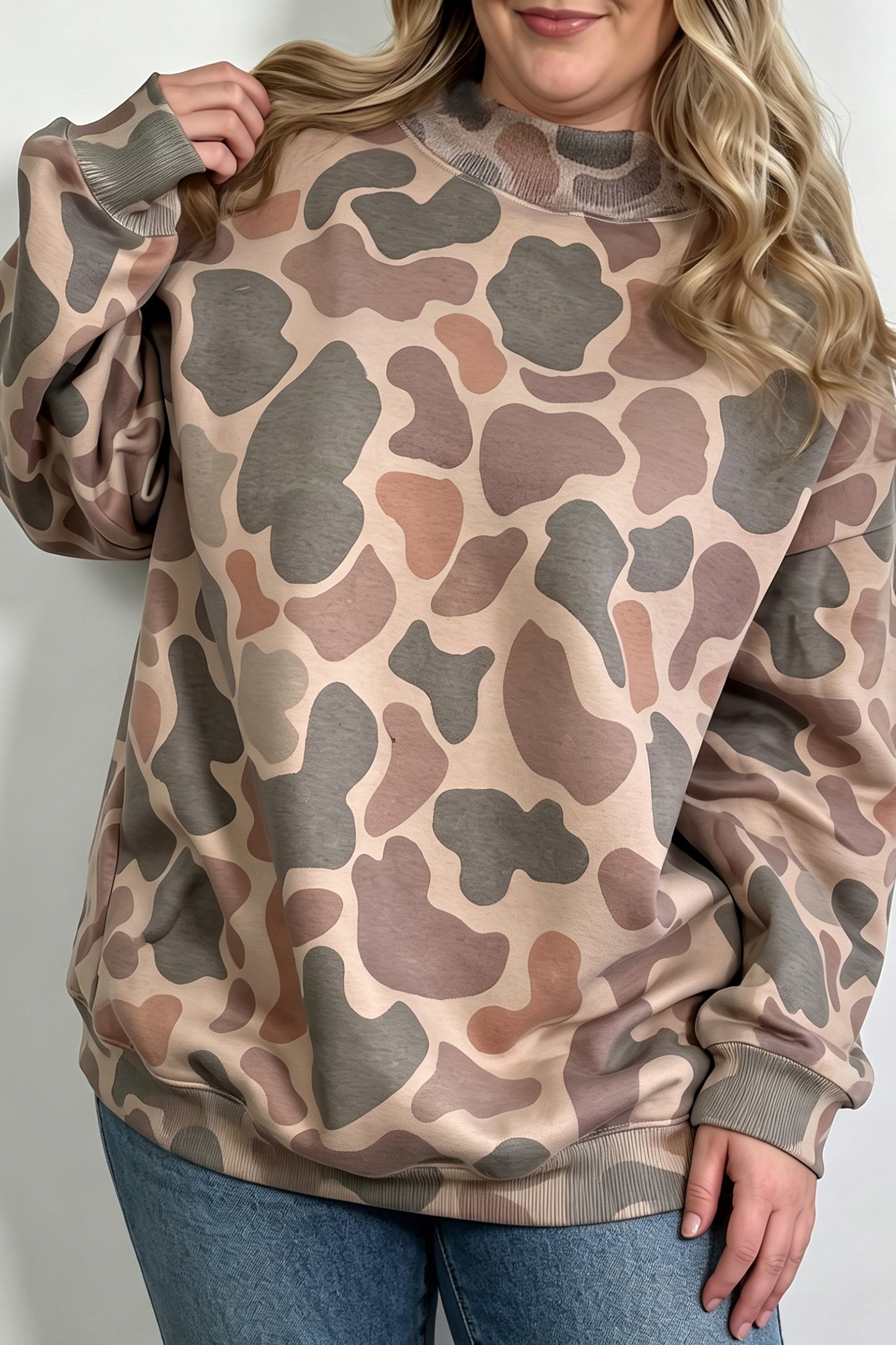 Cedar Camo Ribbed Plus Size Sweatshirt