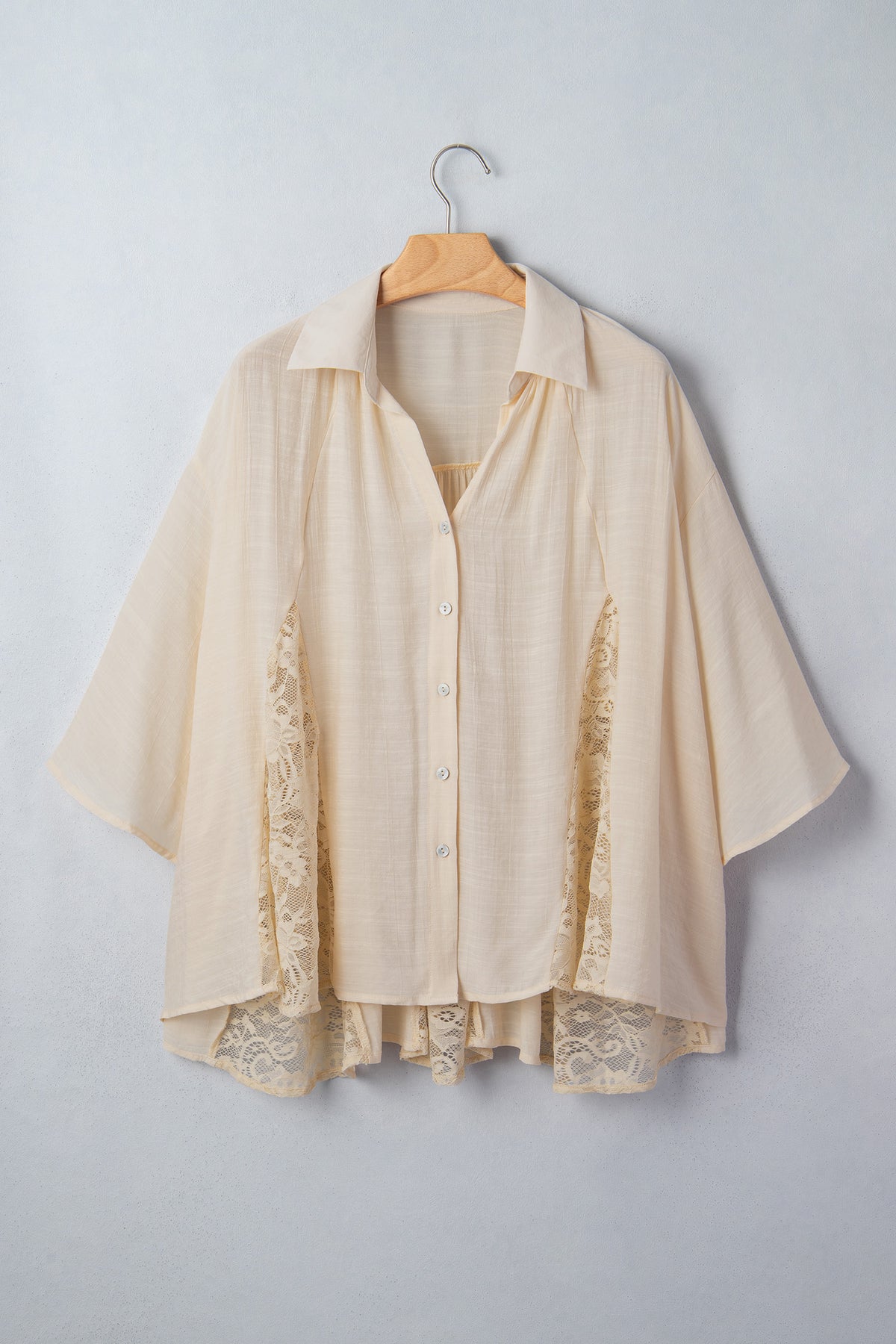 Sheer Lace Bracelet-Sleeve Shirt