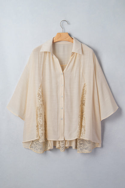 Sheer Lace Bracelet-Sleeve Shirt