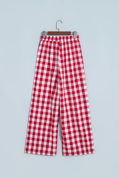Gingham Plaid Tie-Waist Pants