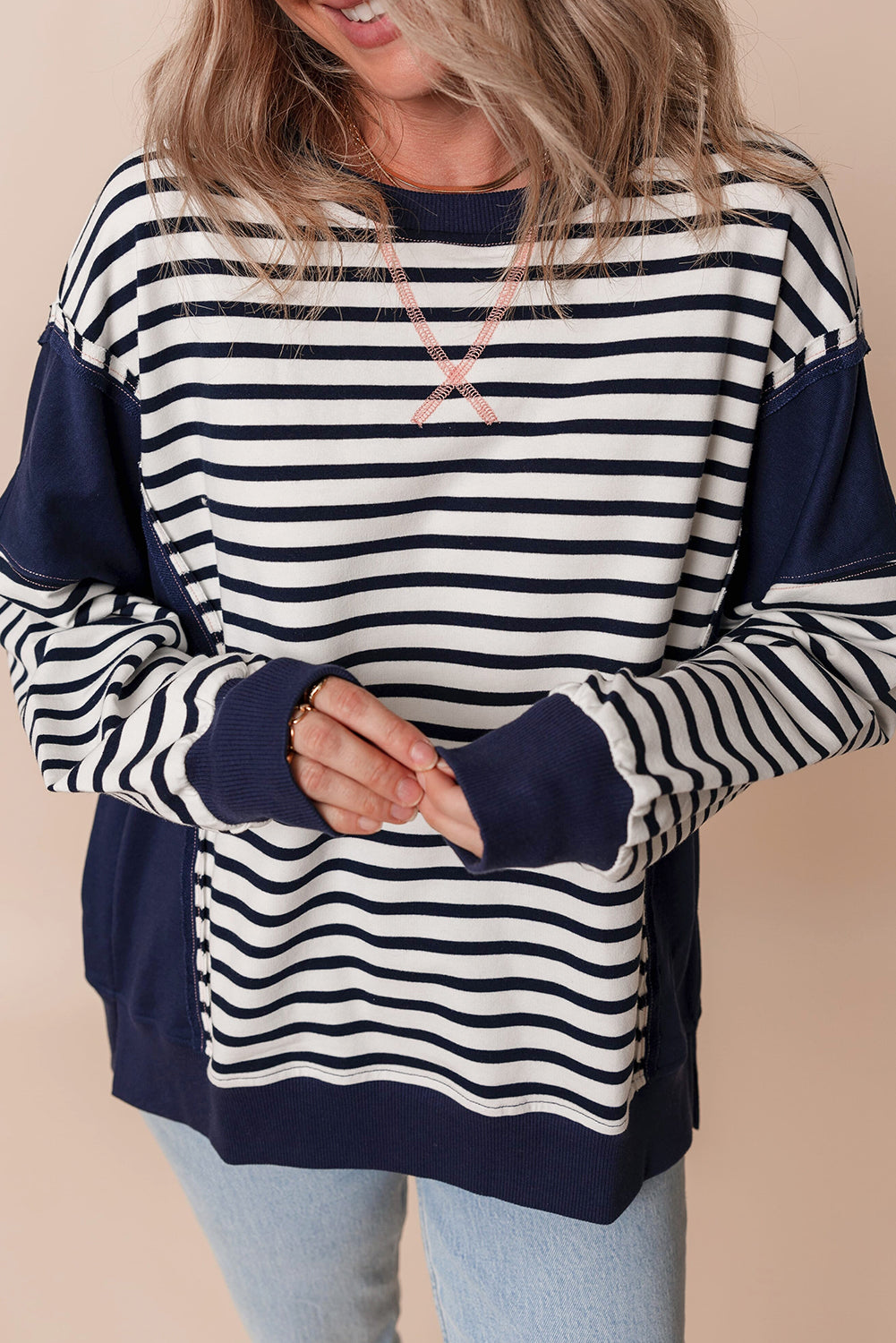 Striped Exposed-Seam Sweatshirt