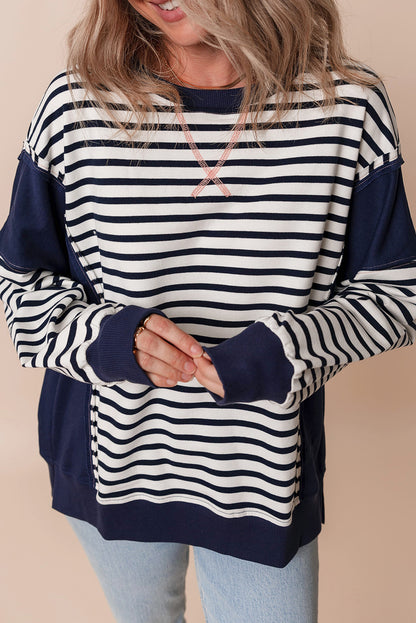 Striped Exposed-Seam Sweatshirt