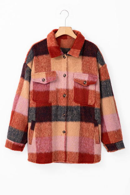 Orange Plaid Pocket Jacket