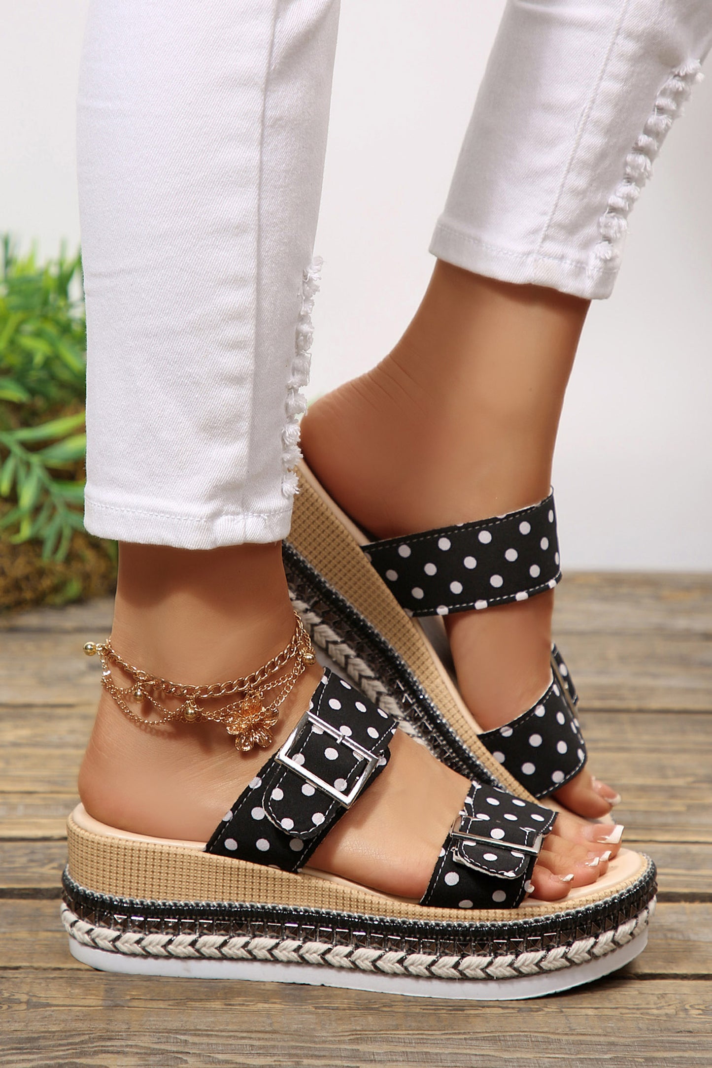 Front Porch Polka Dot Buckle Slippers