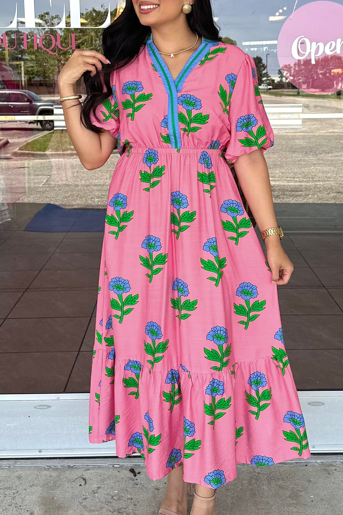 Garden Striped Floral Plus Size Maxi Dress