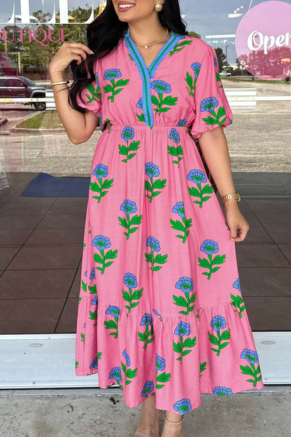 Garden Striped Floral Plus Size Maxi Dress
