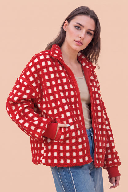 Red Pine Plaid Sherpa Jacket