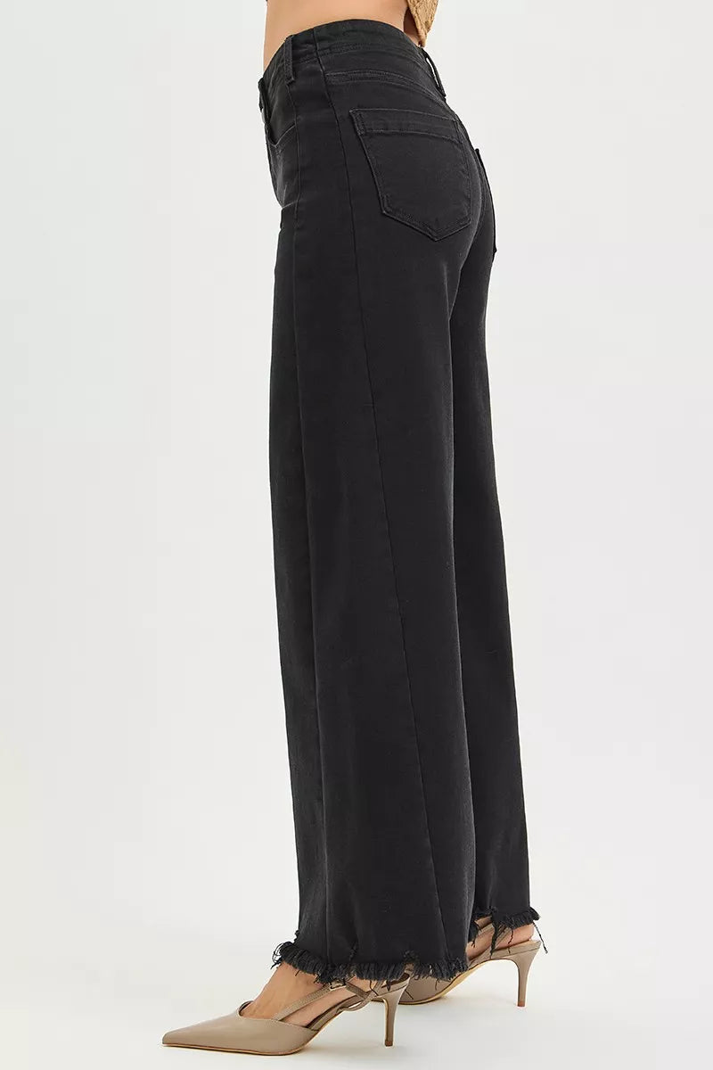RISEN Tummy Control Frayed Hem Palazzo Jeans