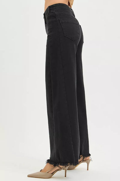 RISEN Tummy Control Frayed Hem Palazzo Jeans