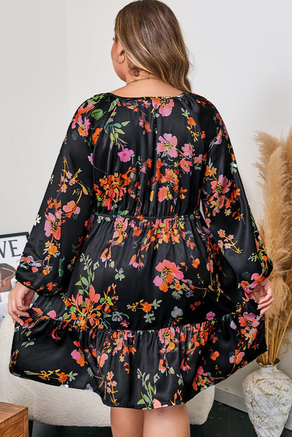 Black Floral Tie-Neck Mini Dress