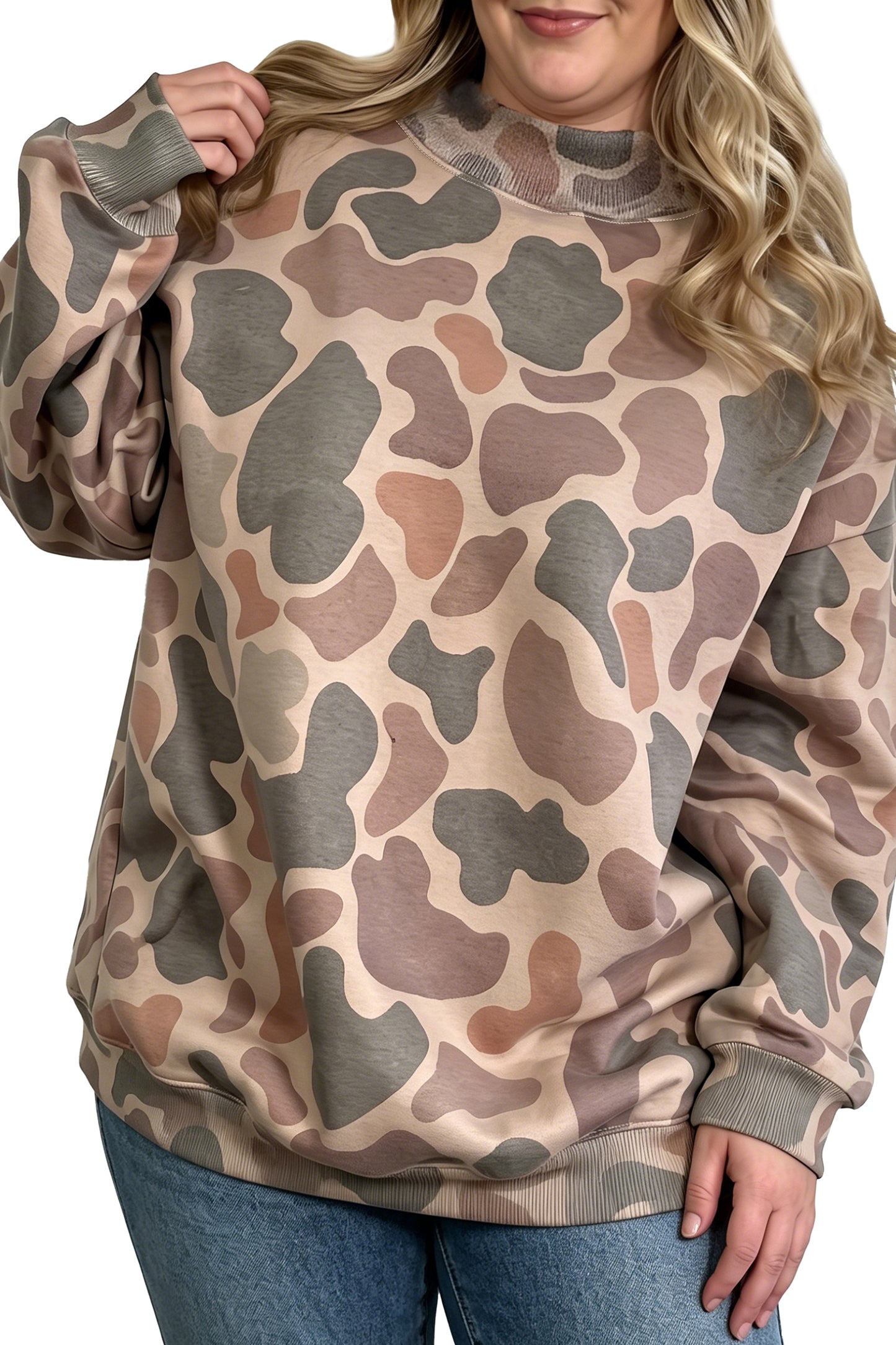 Cedar Camo Ribbed Plus Size Sweatshirt
