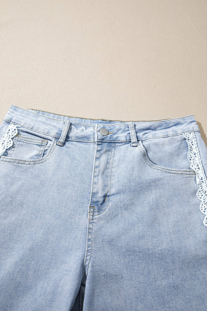 Lace Trim Side Stripe Straight Leg Jeans — product image 6