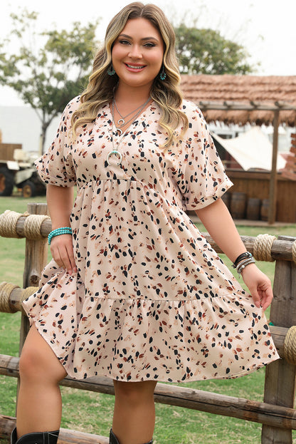 Beige Printed Empire-Waist Dress