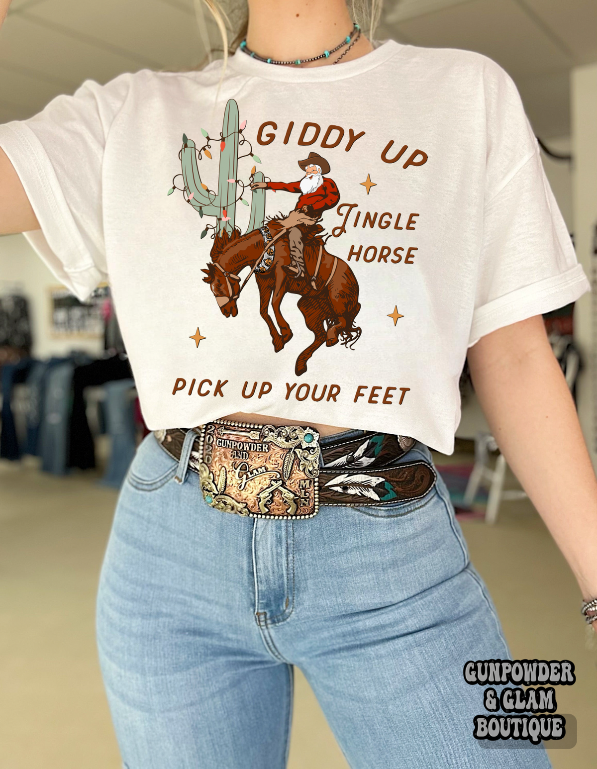 Giddy Up Jingle Horse Tee or Crewneck