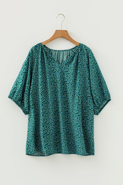 Floral Notched-Neck Blouse