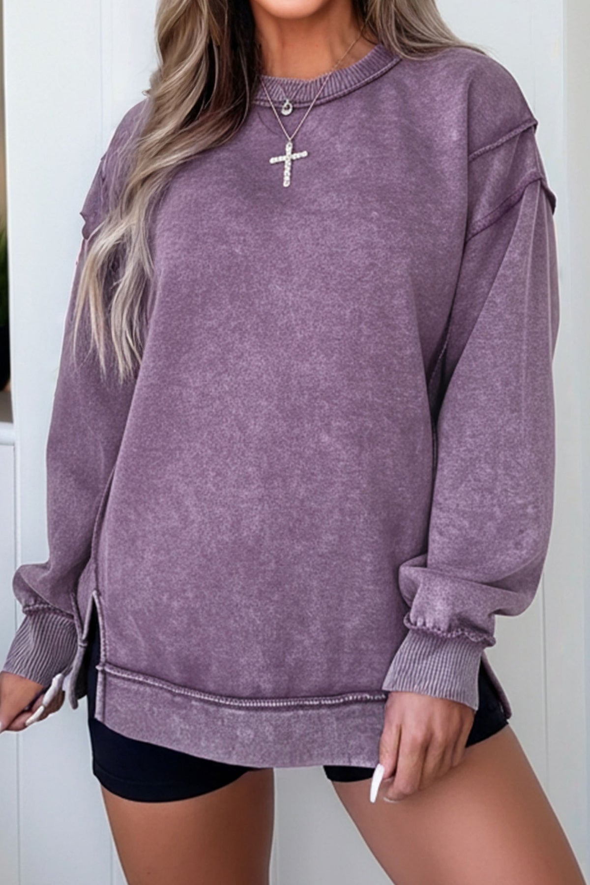 Mineral Wash Side-Slit Sweatshirt
