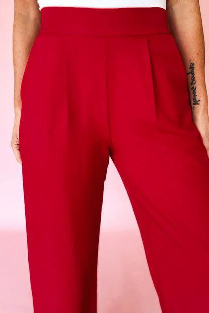 Black Pleated Detail Pull On High Elastic Waist Loose Straight Pants