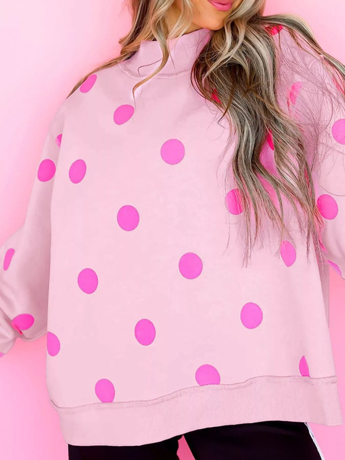 Pink Polka Dot Mock Neck Sweatshirt — view 2