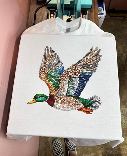 Faux Rhinestone Mallard Tee or Crewneck