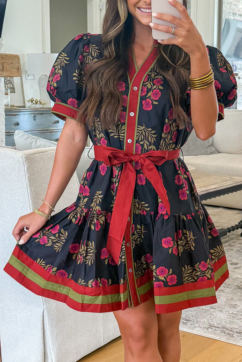 Garden Floral Puff Sleeve Mini Dress