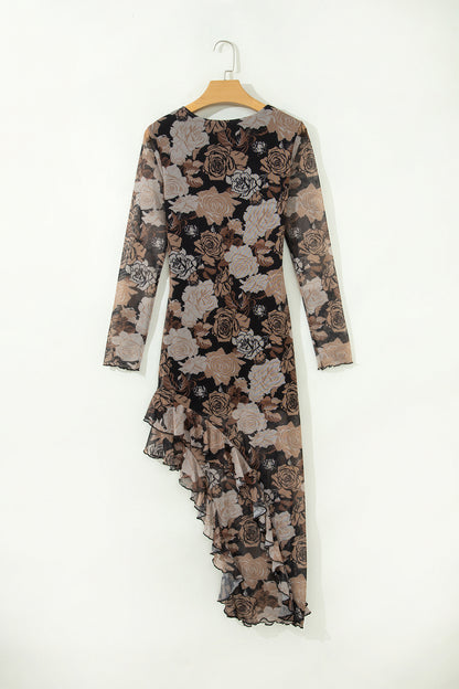 Moonlit Floral Ruffle Mesh Dress