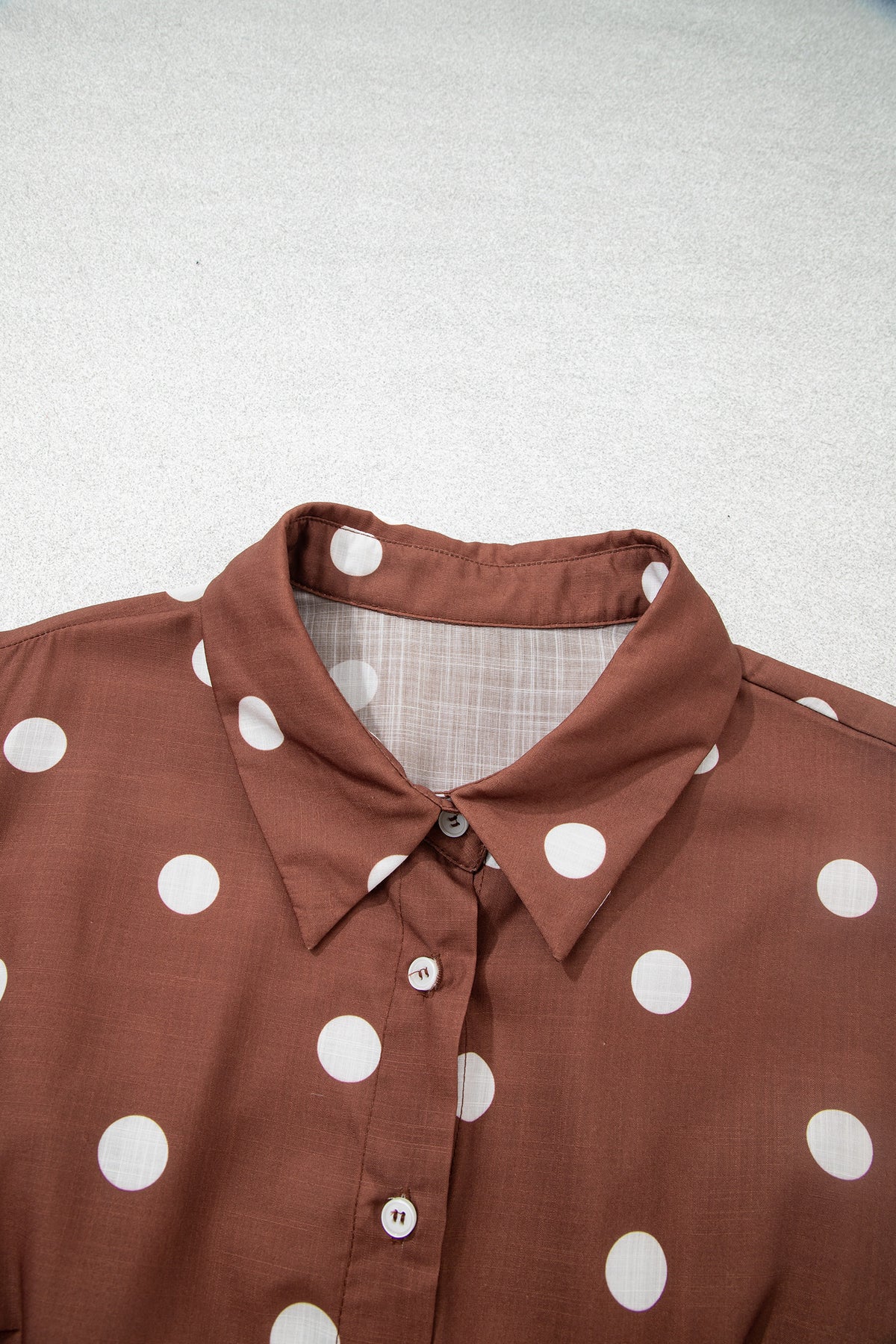 Brown Polka Dot Pocket Midi Dress