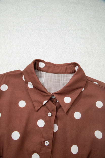 Brown Polka Dot Pocket Midi Dress