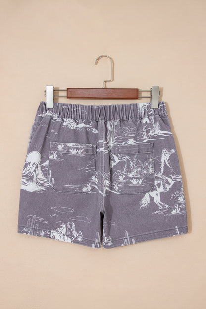 Western Sketch Denim Shorts