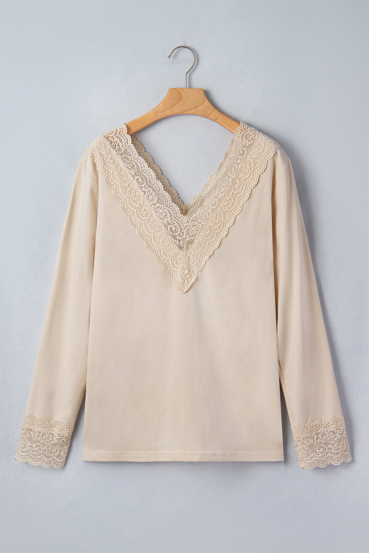 Lace-Trim V-Neck Long-Sleeve Top