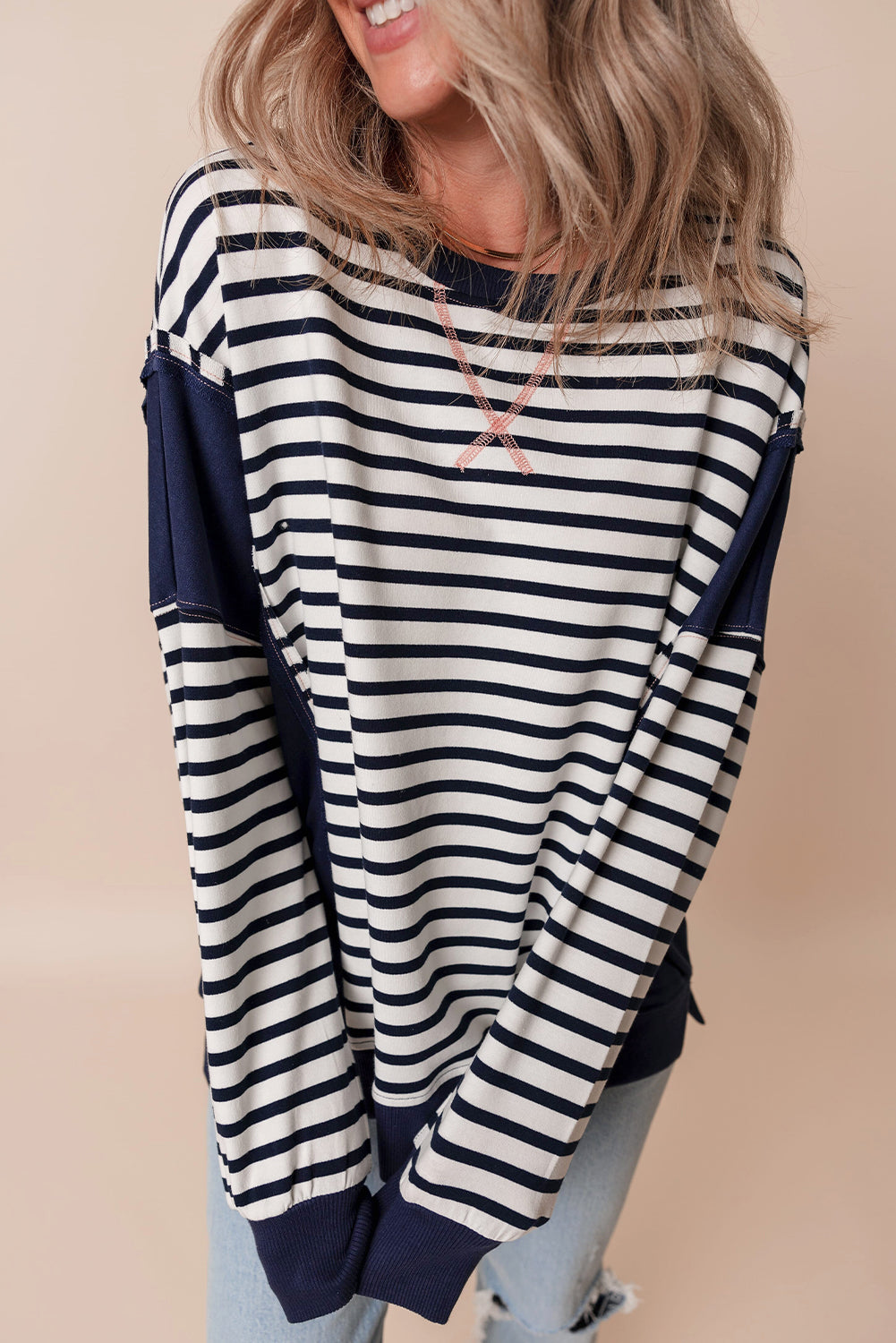 Striped Exposed-Seam Sweatshirt