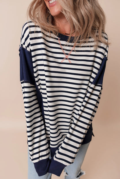 Striped Exposed-Seam Sweatshirt