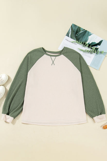 Mist Green Waffle Colorblock Top