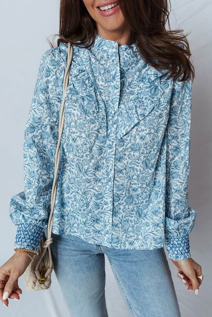 Allover Floral Puff-Sleeve Shirt