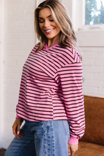 Striped Drop-Shoulder V-Neck Top