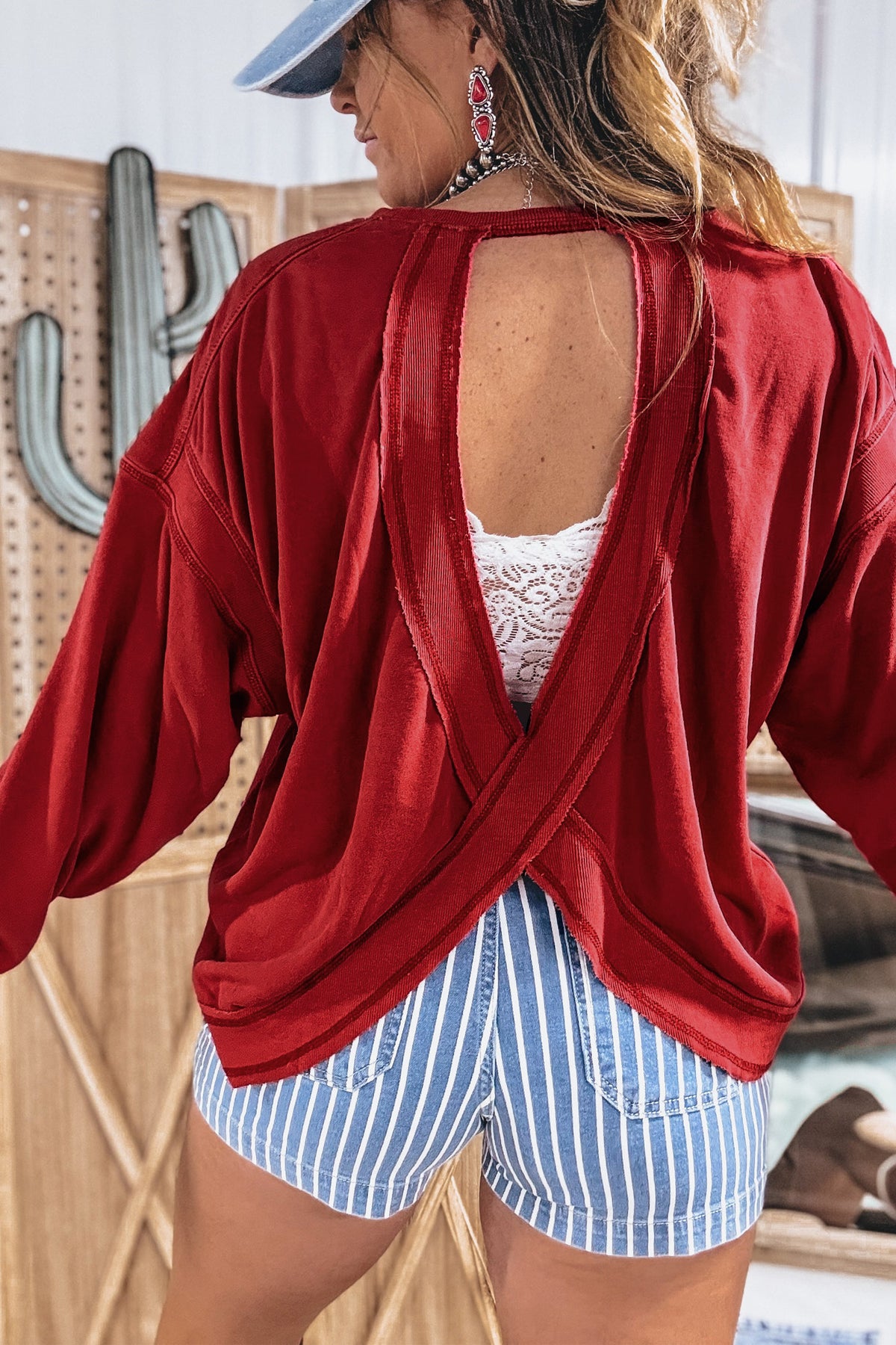 Cutout-Back Drop-Shoulder Sweatshirt