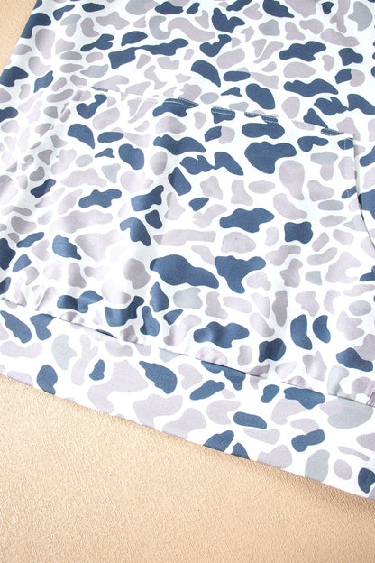 Plus Size Camo Quarter Zip Kangaroo Pocket Sweatshirt