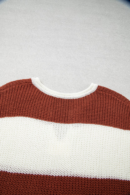 Colorblock Stripe Short Sleeve Sweater