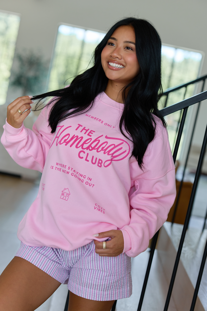 The Homebody Club Light Pink Oversized Graphic Sweatshirt