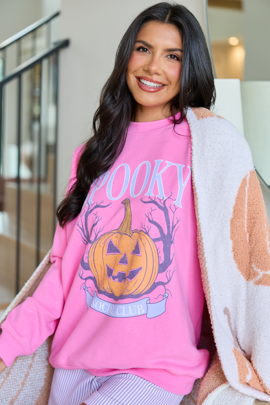 Spooky Social Club Pink Oversized Graphic Sweatshirt