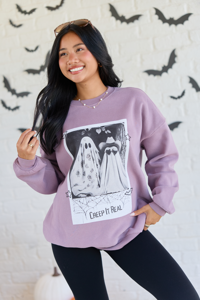 Creep It Real Dark Purple Oversized Graphic Sweatshirt