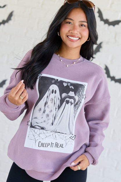 Creep It Real Dark Purple Oversized Graphic Sweatshirt