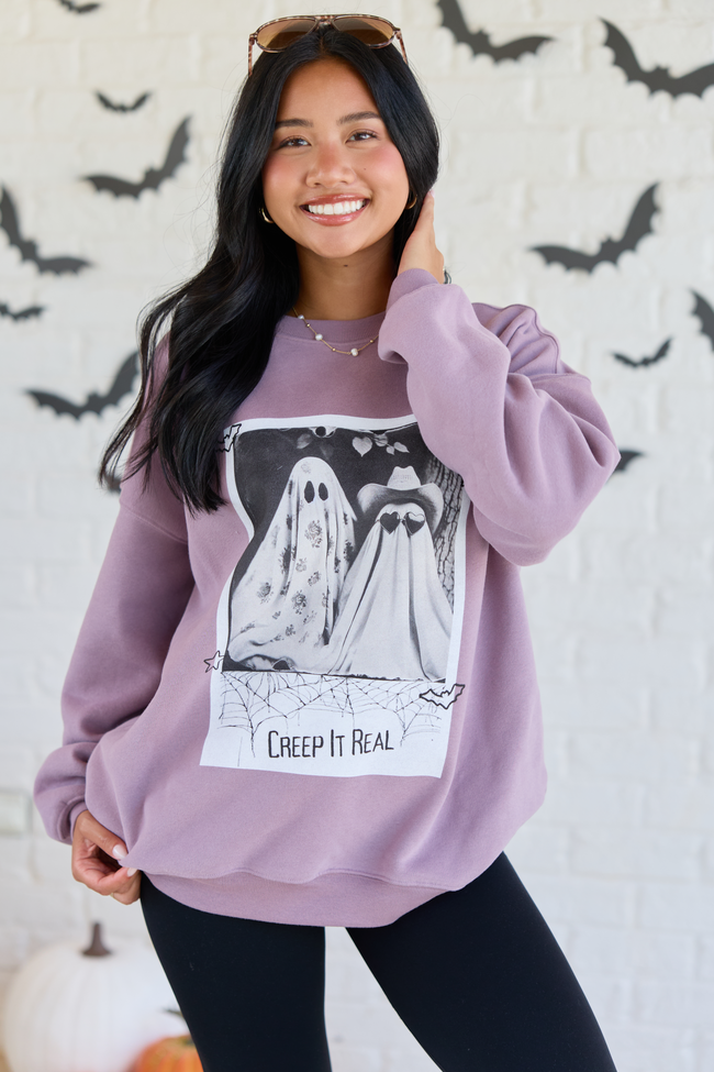 Creep It Real Dark Purple Oversized Graphic Sweatshirt