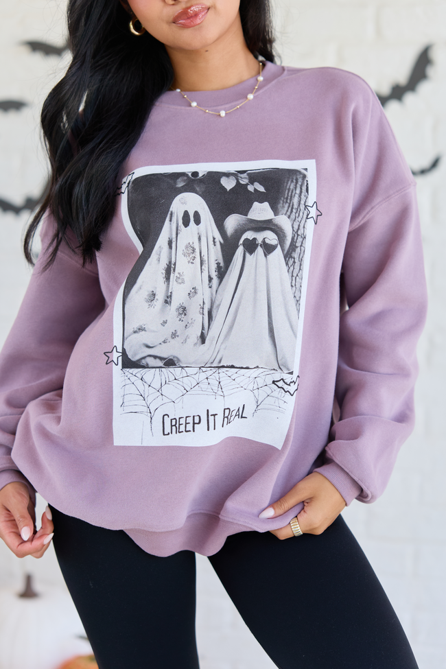 Creep It Real Dark Purple Oversized Graphic Sweatshirt