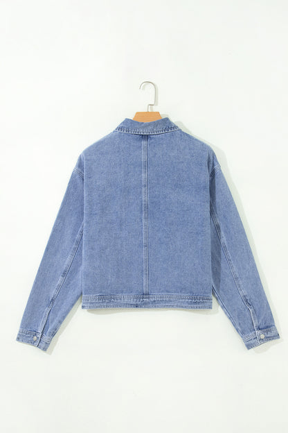 Beau Blue Studded Zip-Up Denim Jacket