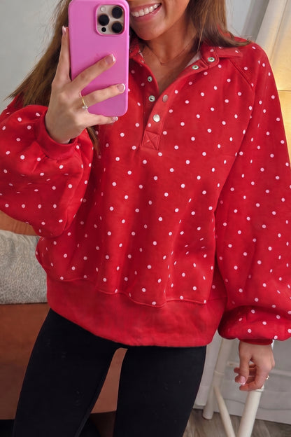 Merry Dot Button-Collar Sweatshirt