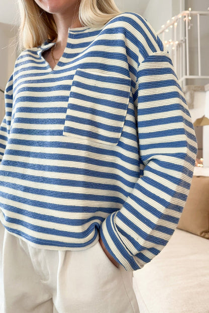 Striped Pocket Notch-Neck Top