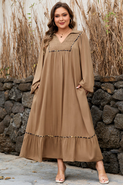 Chestnut Leopard-Trim Maxi Dress