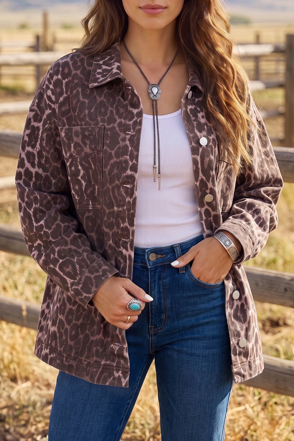 Leopard Denim Pocket Jacket